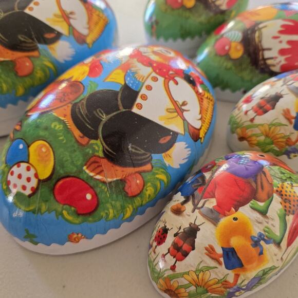 Vintage Antique German Paper Mache Nesting Eggs Set Of 3 Easter Peter Rabbit Vtg - Picture 10 of 11